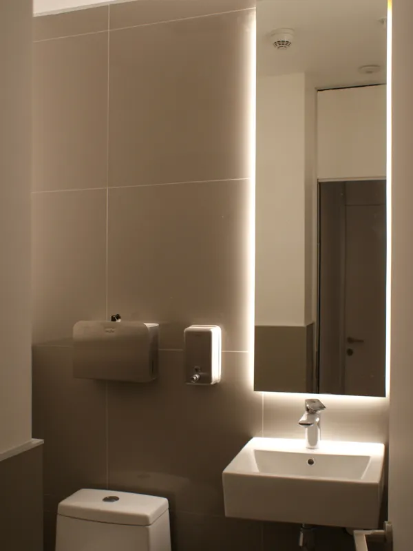 Baño individual con espejo iluminado